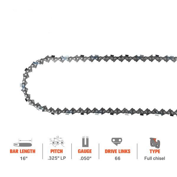 Load image into Gallery viewer, 16 Inch .325 .050 66 DL Full Chisel Saw Chain For Echo CS450 CS490 CS510 CS530 Husqvarna 254 340 345 351 353 Oregon 20BP066G Chainsaw
