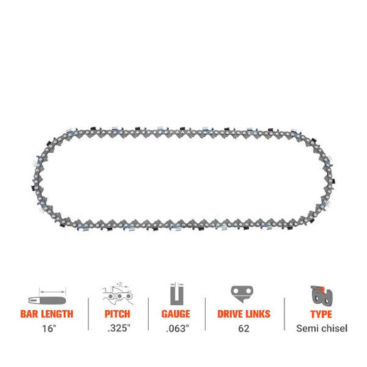 16 Inch Ripping Chain .325 .063 62 DL For Stihl MS250 MS250C MS251C-BE MS251C Chainsaw