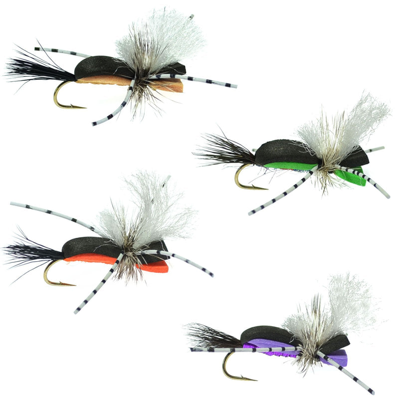 Load image into Gallery viewer, Hippie Stomper Size 14 Sampler - 4 Flies Foam Body Grasshopper Dry Fly
