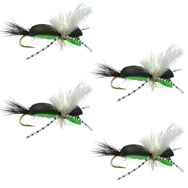 Load image into Gallery viewer, Hippie Stomper Black Green Foam Body Grasshopper Dry Fly - 4 Flies  Size 10
