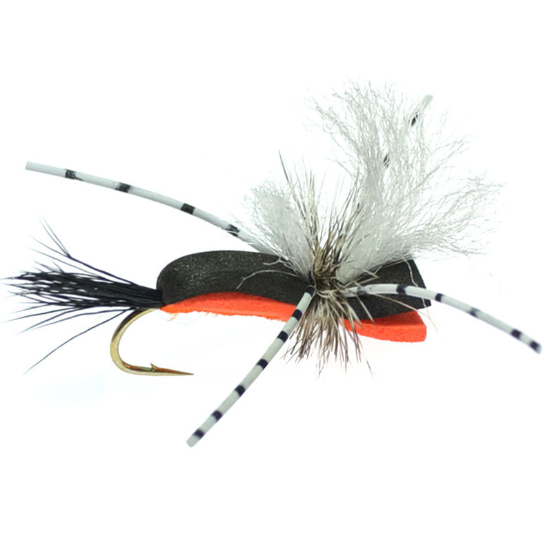 Load image into Gallery viewer, Hippie Stomper Black Orange Foam Body Grasshopper Dry Fly - 4 Flies Size 10
