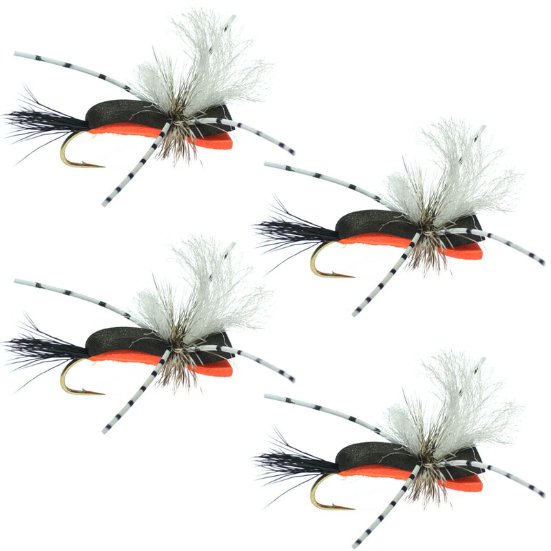 Load image into Gallery viewer, Hippie Stomper Black Orange Foam Body Grasshopper Dry Fly - 4 Flies Size 10

