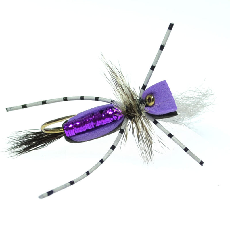 Load image into Gallery viewer, Hippie Stomper Black Purple Foam Body Grasshopper Dry Fly - 4 Flies Size 10
