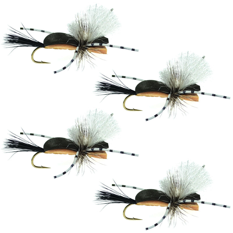 Load image into Gallery viewer, Hippie Stomper Black Tan Foam Body Grasshopper Dry Fly - 4 Flies Size 10
