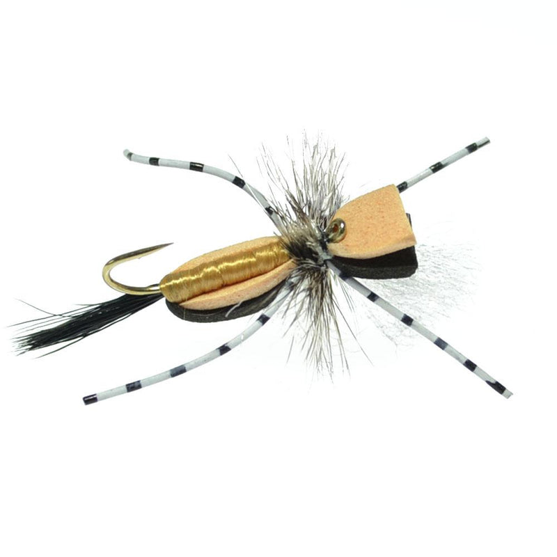 Load image into Gallery viewer, Hippie Stomper Black Tan Foam Body Grasshopper Dry Fly - 4 Flies Size 14

