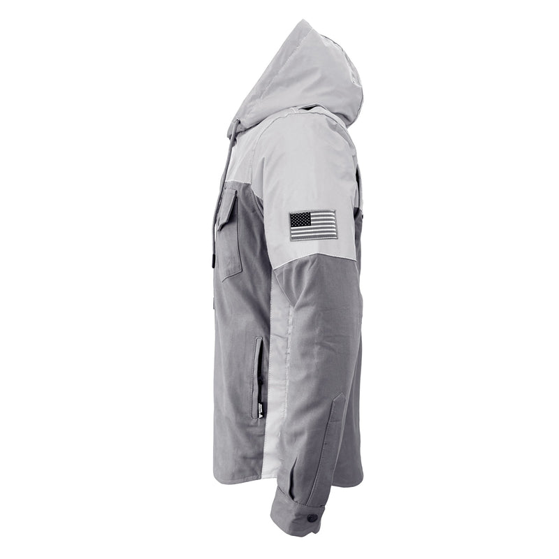 Load image into Gallery viewer, Protective Reflective Flannel Hoodie "Twilight Titanium" For Men - Grey and Silver
