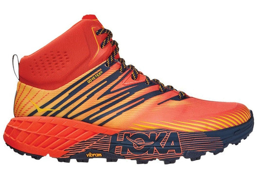 Men's Hoka Speedgoat Mid GTX 2, Mandarin Red/Gold Fusion, 11 D Medium - Skoutley Outdoors LLC