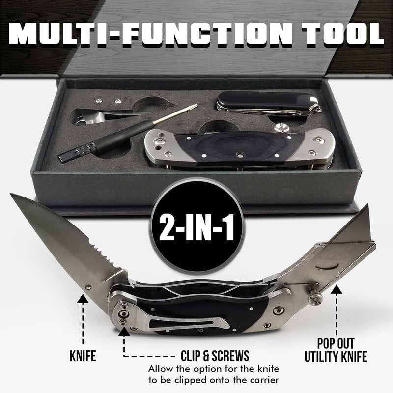 Load image into Gallery viewer, Premium Utility Knife, Folding Pocket Knife Combo, Box Cutter, Heavy Duty Dual Blades W/Belt Clip Gift Set for Dad Carpenter or Construction Worker
