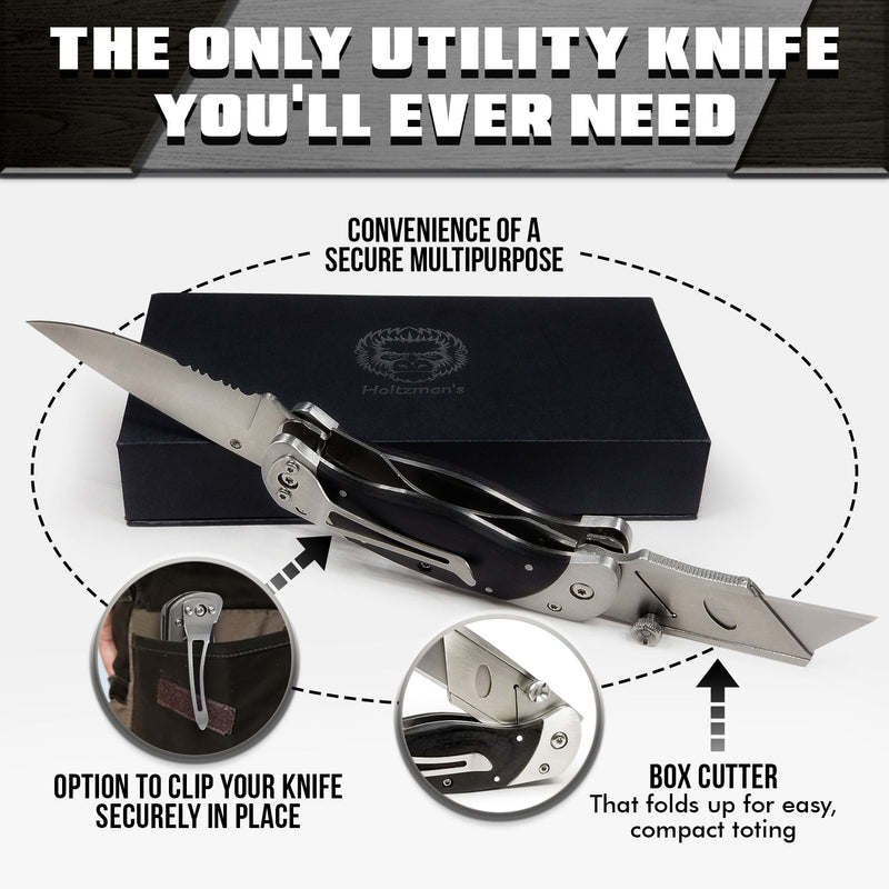 Load image into Gallery viewer, Premium Utility Knife, Folding Pocket Knife Combo, Box Cutter, Heavy Duty Dual Blades W/Belt Clip Gift Set for Dad Carpenter or Construction Worker
