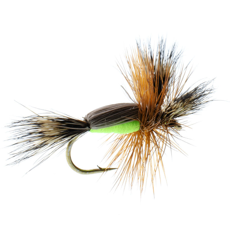 Load image into Gallery viewer, 3 Pack Barbless Chartreuse Humpy Classic Hair Wing Dry Fly - Hook Size 16
