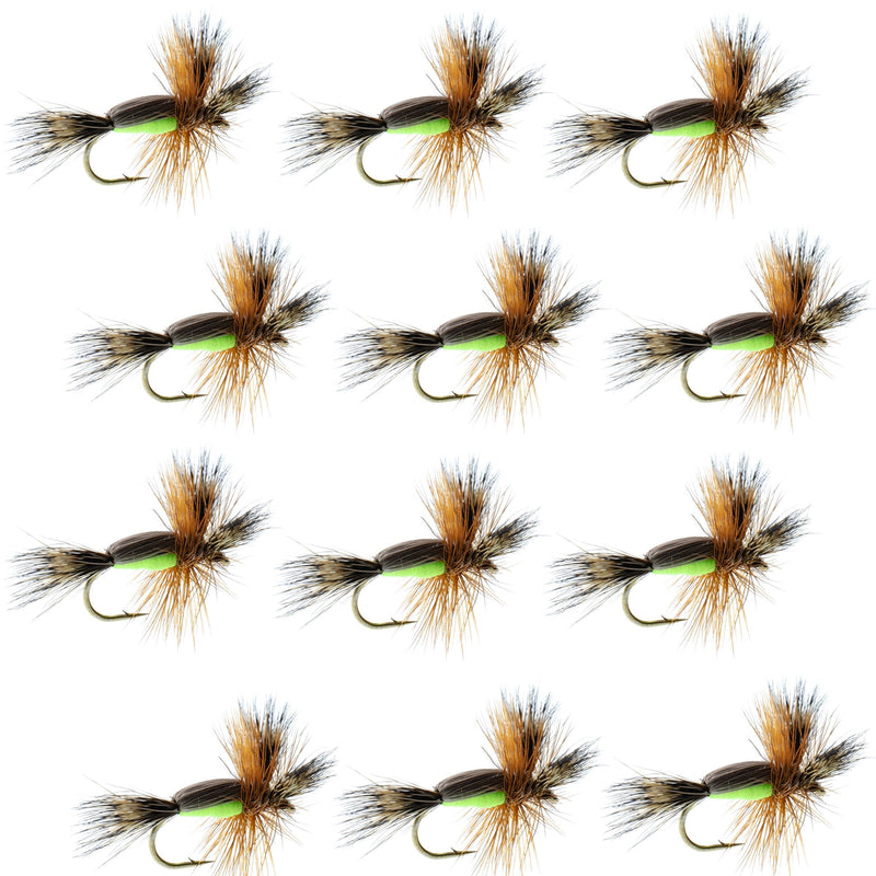 Load image into Gallery viewer, Chartreuse Humpy Classic Hair Wing Dry Fly - 1 Dozen Flies Hook Size 14
