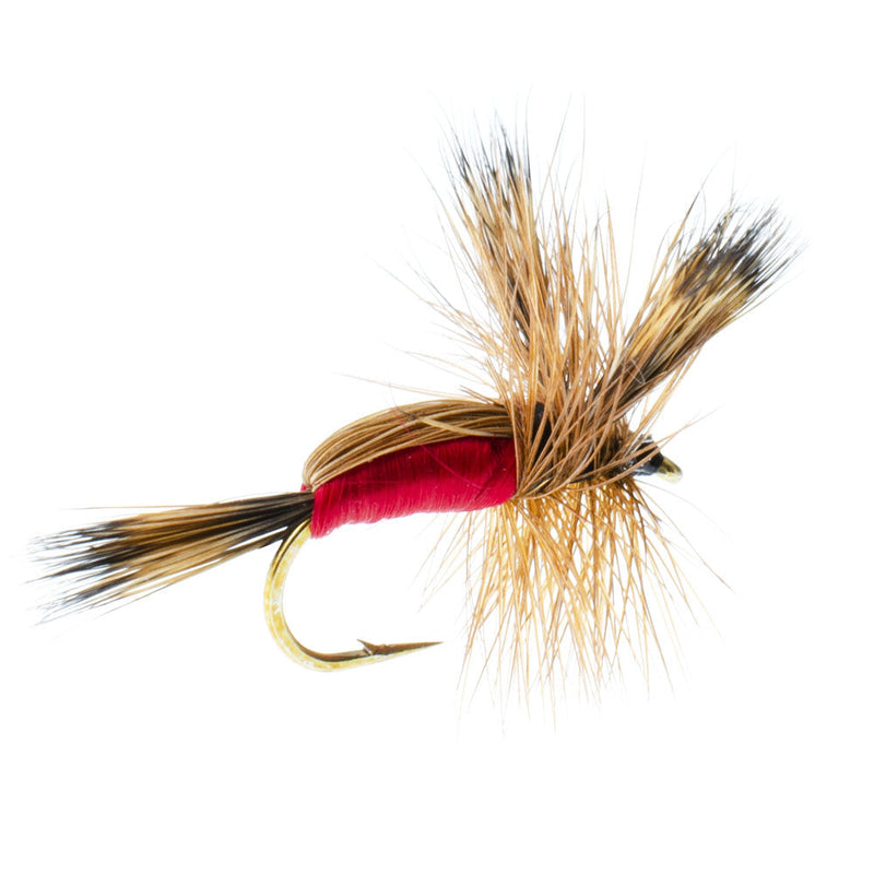 Load image into Gallery viewer, Red Humpy Classic Hair Wing Dry Fly - 1 Dozen Flies Hook Size 14
