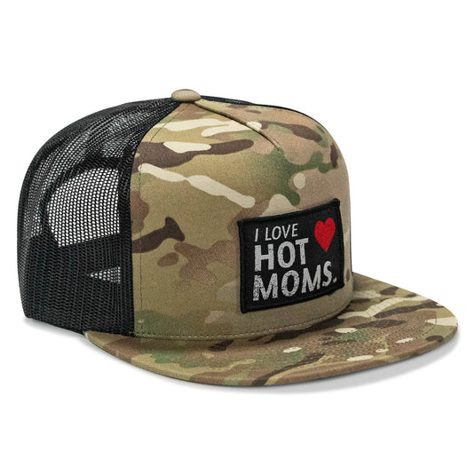 I Love Hot Moms Patch Flatbill Snapback Hat
