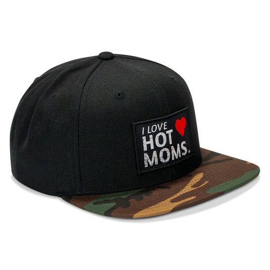 I Love Hot Moms Patch Flatbill Snapback Hat