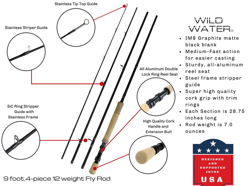 Load image into Gallery viewer, 12 weight Fly Rod, 9ft | 4-piece | Wild Water Fly Fishing
