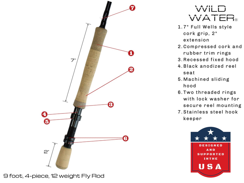Load image into Gallery viewer, 12 weight Fly Rod, 9ft | 4-piece | Wild Water Fly Fishing
