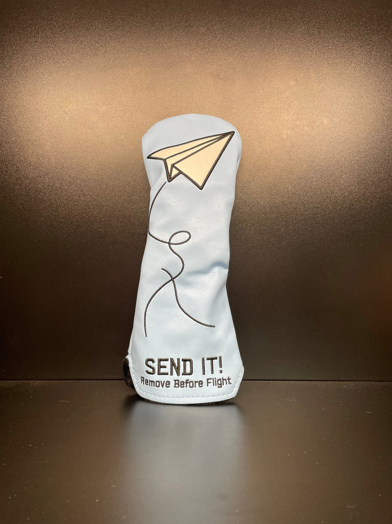 Load image into Gallery viewer, Blue Paper Airplane SEND IT! Headcover
