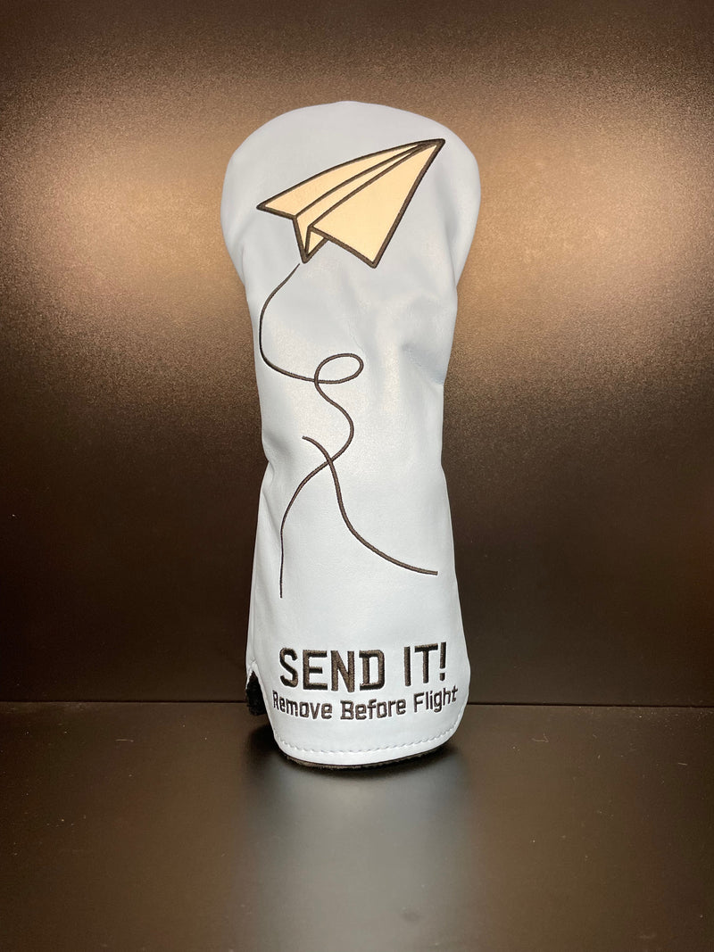 Load image into Gallery viewer, Blue Paper Airplane SEND IT! Headcover
