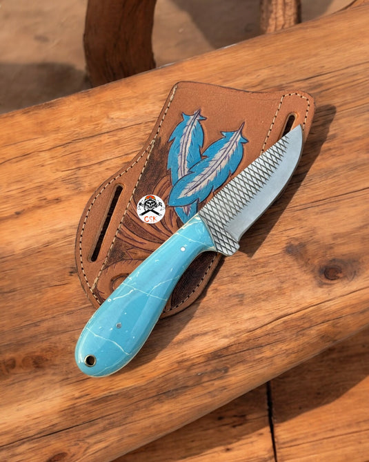 Saloon Savior Western Knife - Rasp Steel Blade with Epoxy Resin Inlay