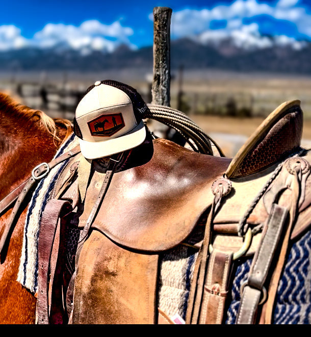 Load image into Gallery viewer, Khaki “Packout” Trucker Hat – Hand-Drawn Original Logo | Western Hunting Hat | Westrek
