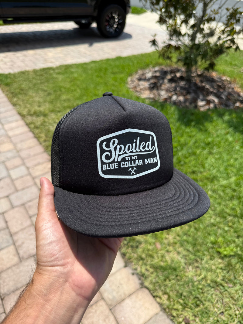 Load image into Gallery viewer, Spoiled by my Blue Collar Man Snapback Trucker
