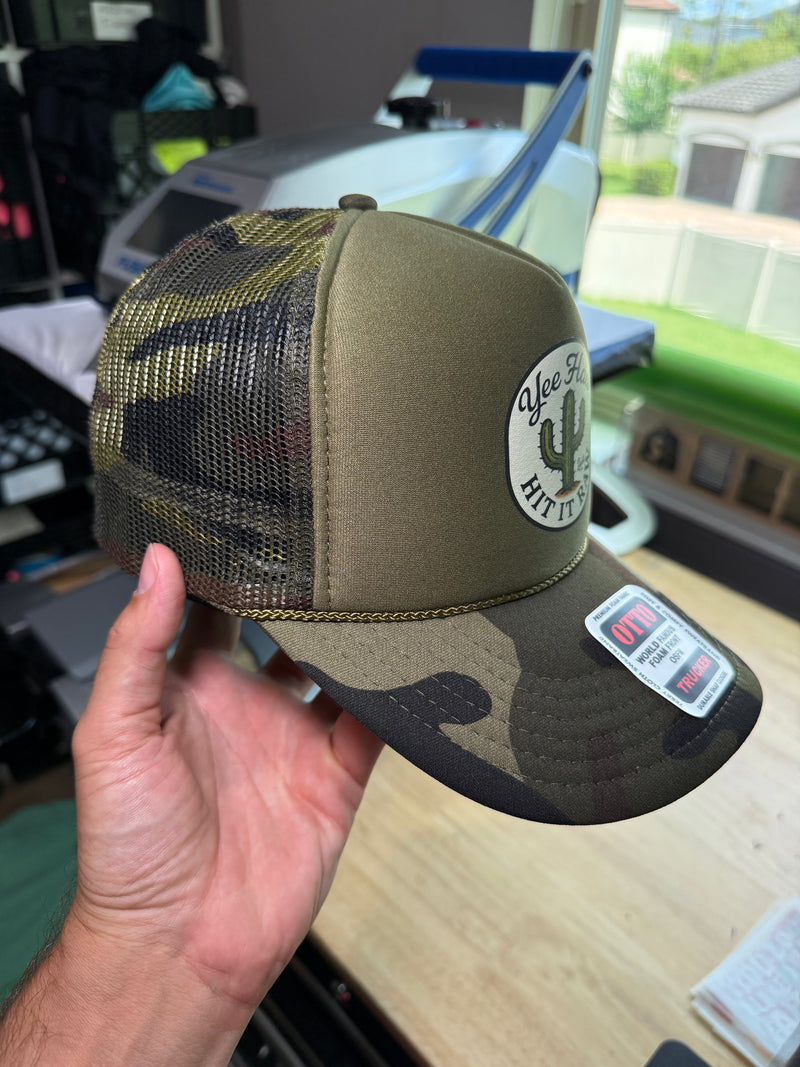 Load image into Gallery viewer, Yee Haw Hit it Raw Camo Trucker
