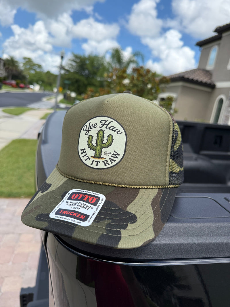 Load image into Gallery viewer, Yee Haw Hit it Raw Camo Trucker
