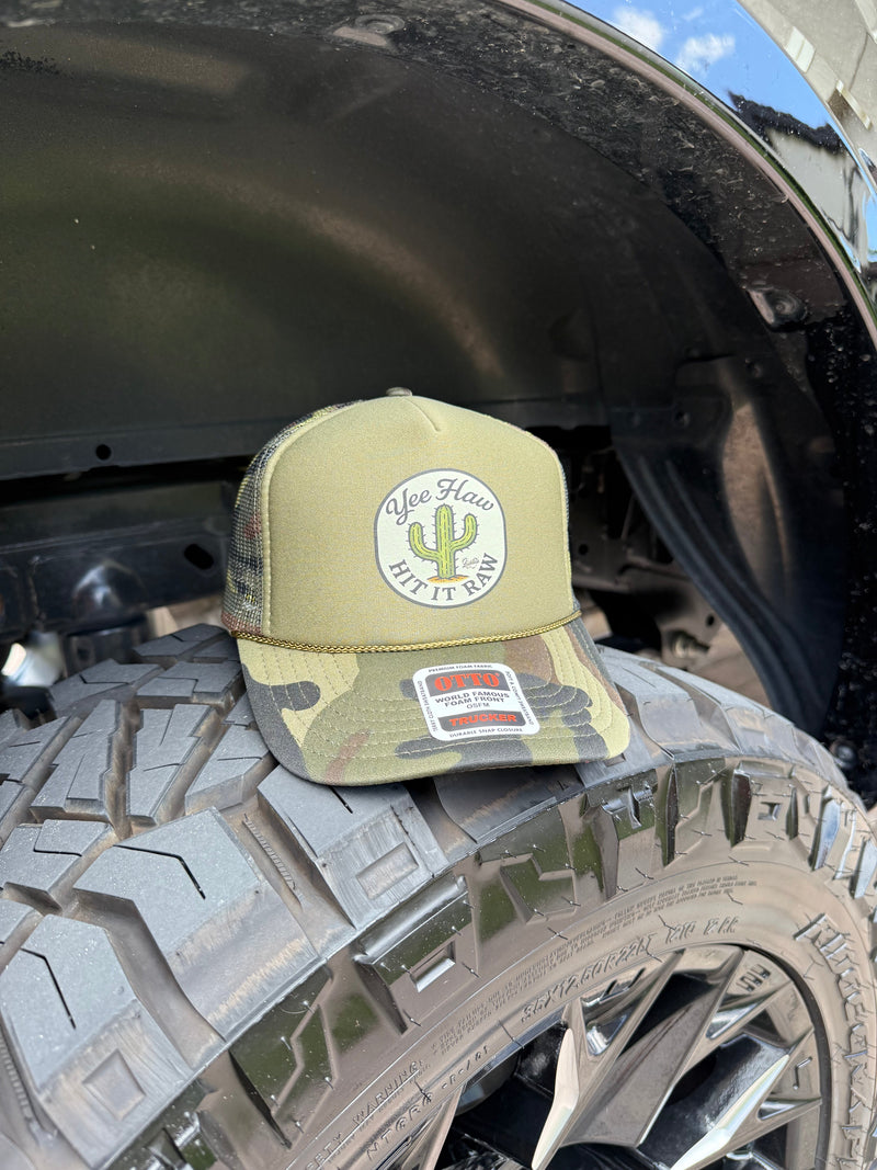 Load image into Gallery viewer, Yee Haw Hit it Raw Camo Trucker
