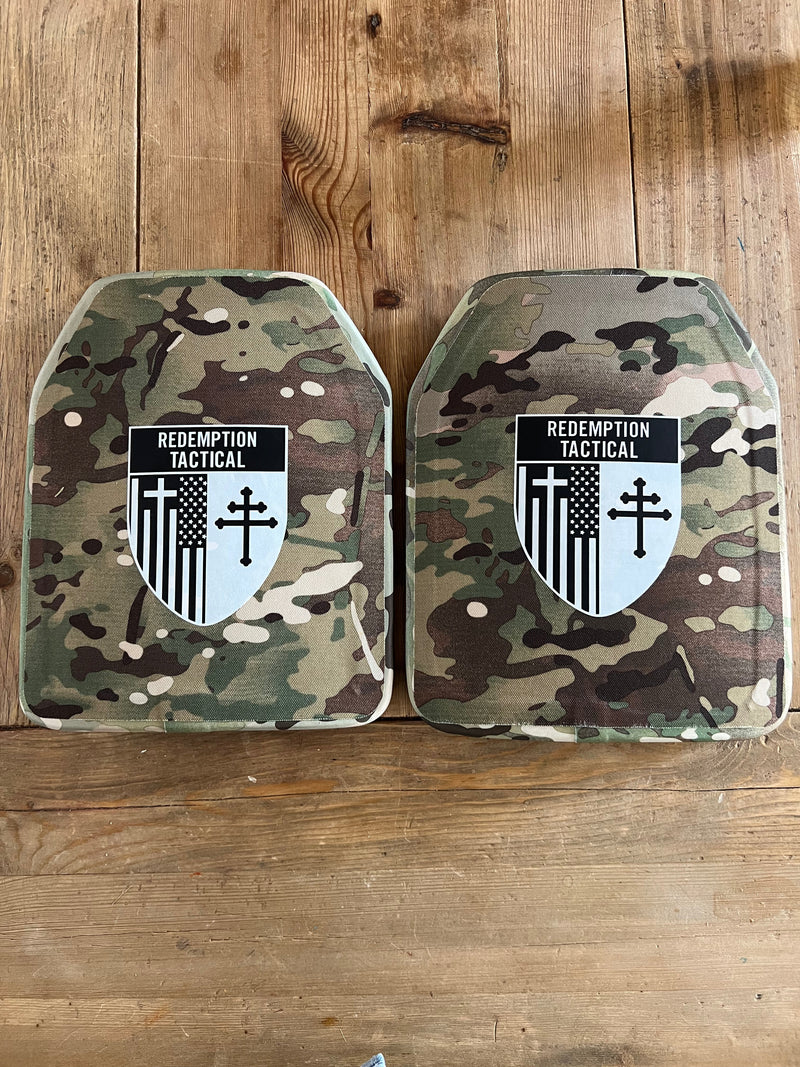 Load image into Gallery viewer, Pair of 10x12 Level IV Ceramic PE Plates Ballistic FRONT AND BACK (SIZE SMALL to LARGE) Curved with Shooters Cut
