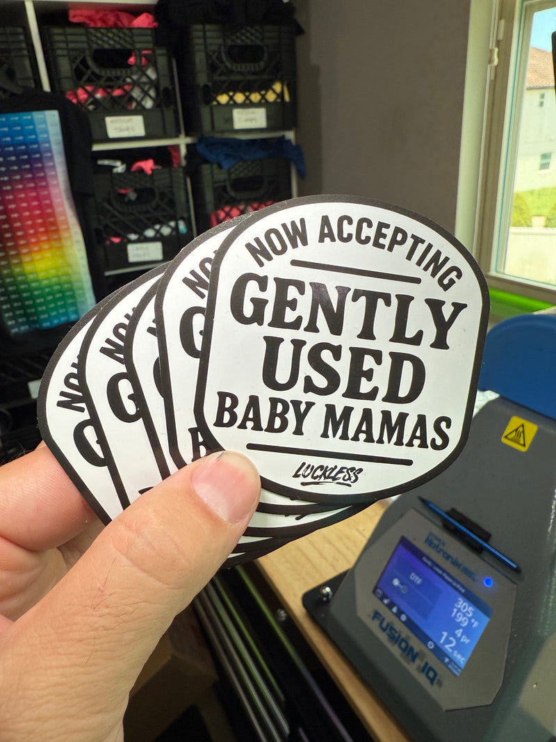 Load image into Gallery viewer, Now Accepting Gently Used Baby Mamas Sticker
