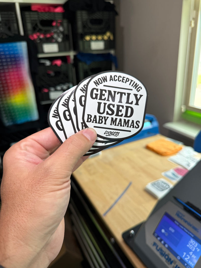 Load image into Gallery viewer, Now Accepting Gently Used Baby Mamas Sticker
