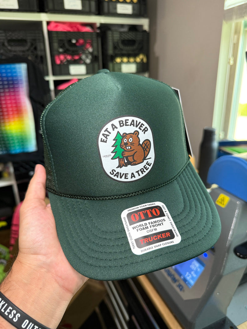 Load image into Gallery viewer, Eat A Beaver Save A Tree Trucker Hat
