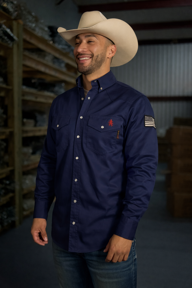 Load image into Gallery viewer, FR Western Style Pearl snap - Navy
