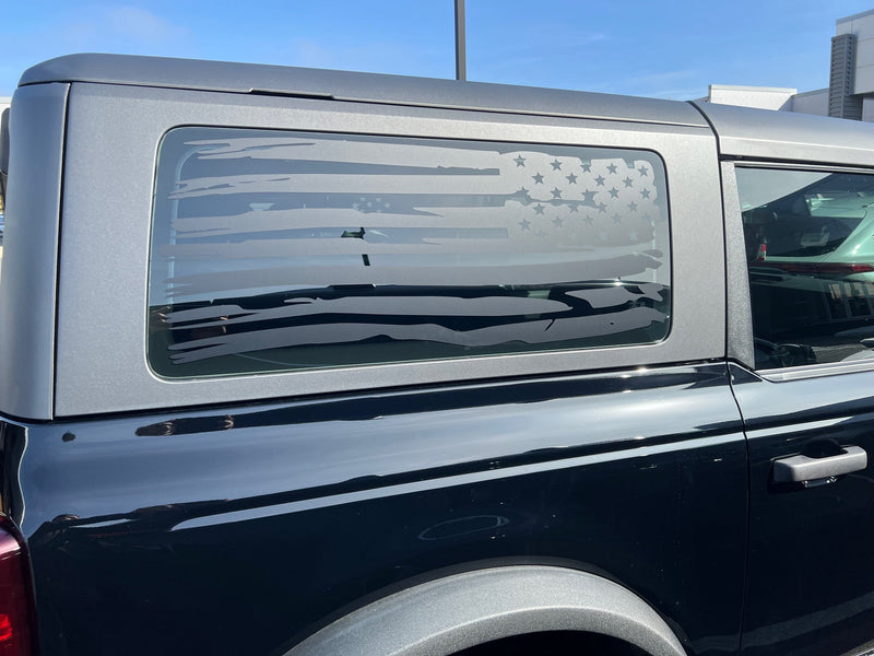 Load image into Gallery viewer, Distressed American Flag Window Decals for the 2021-2025 2 Door Ford Bronco (x2)
