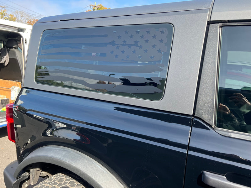Load image into Gallery viewer, Distressed American Flag Window Decals for the 2021-2025 2 Door Ford Bronco (x2)
