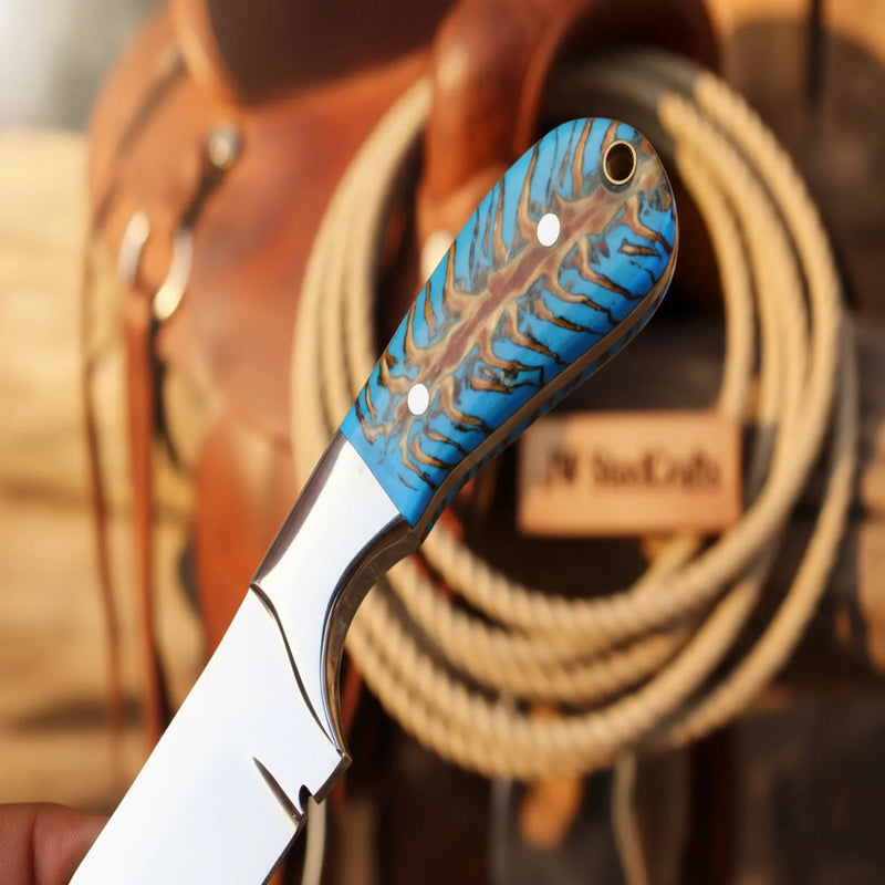Load image into Gallery viewer, Handmade Azure Peak Skinner Knife with turquoise vein resin handle
