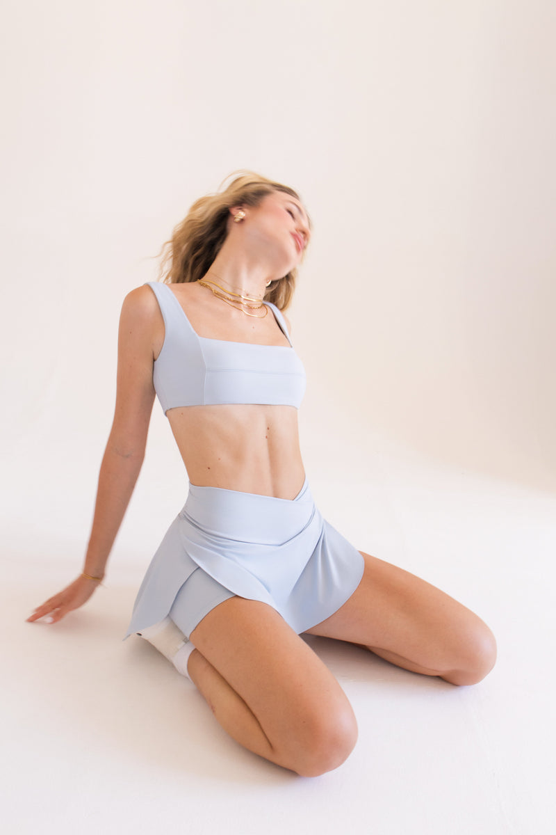 Load image into Gallery viewer, Women's Bandage Push-Up Sports Bra - Baby Blue | Square Neckline Compression
