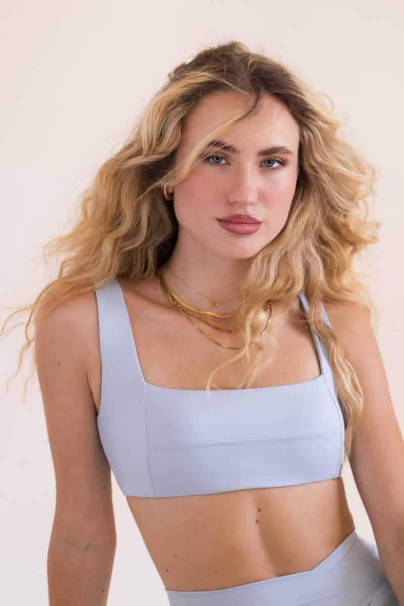Load image into Gallery viewer, Women's Bandage Push-Up Sports Bra - Baby Blue | Square Neckline Compression

