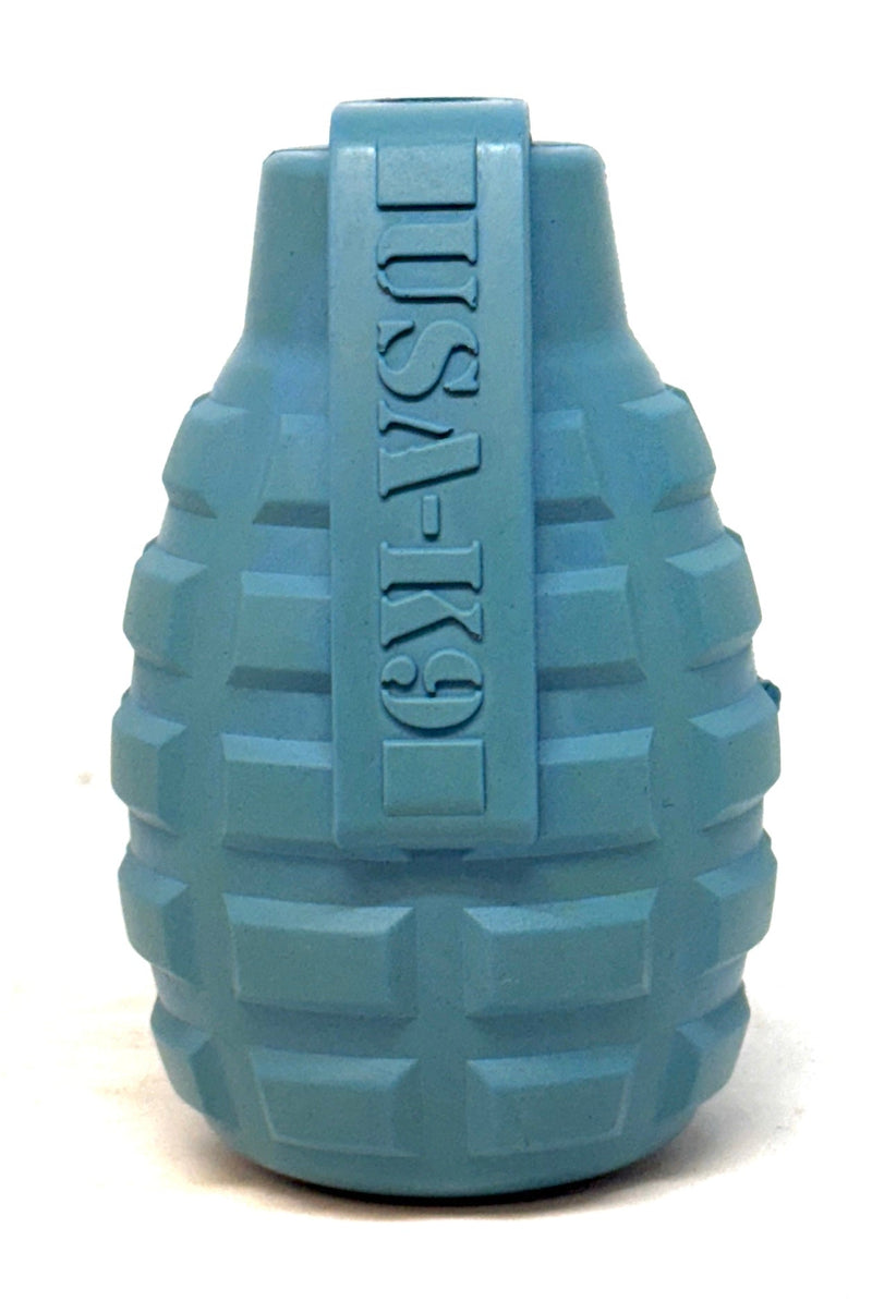 Load image into Gallery viewer, USA-K9 Grenade Rubber Dog Chew Toy | K9 Handler eDispenser Toy | Red &amp; Blue | USA Made
