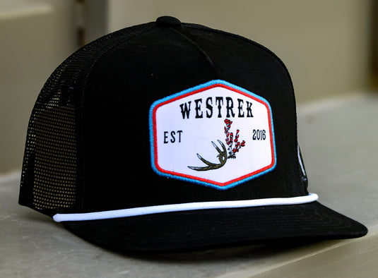 Black “Indian Paintbrush with Deer Antler” Trucker Hat – Western Hunting Hat | Westrek