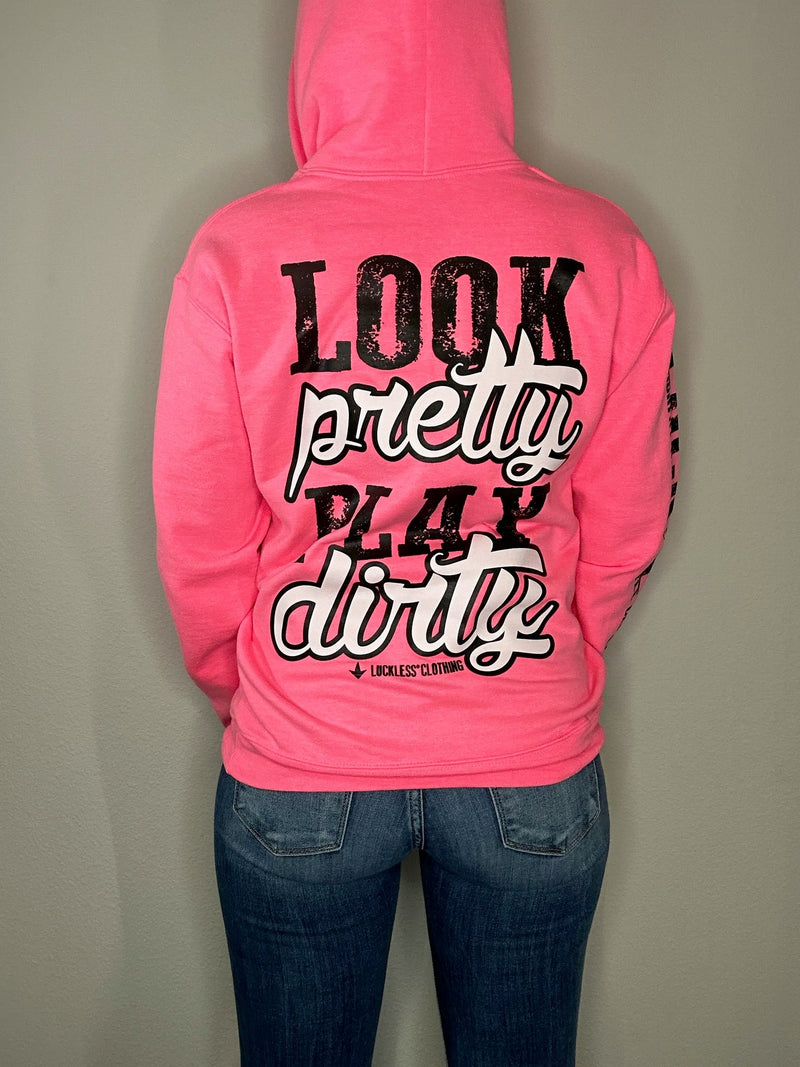 Load image into Gallery viewer, Look Pretty Play Dirty Hoodie | Neon Pink

