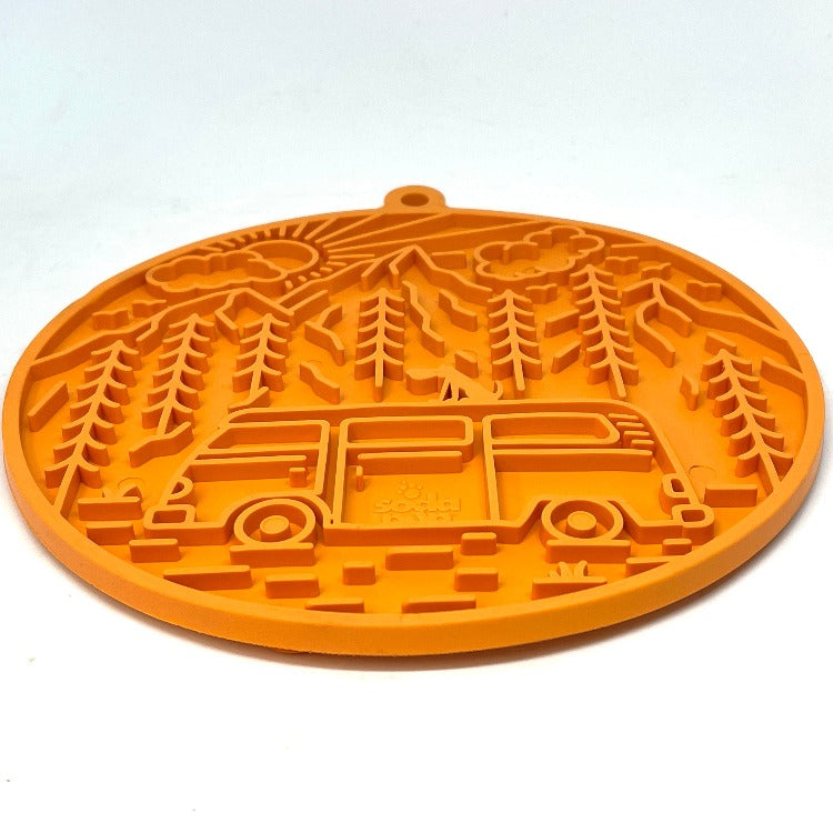 Load image into Gallery viewer, Camp eMat - Enrichment Lick Mat For Dogs and Cats - with Suction Cups | Retro Van Design | USA Made
