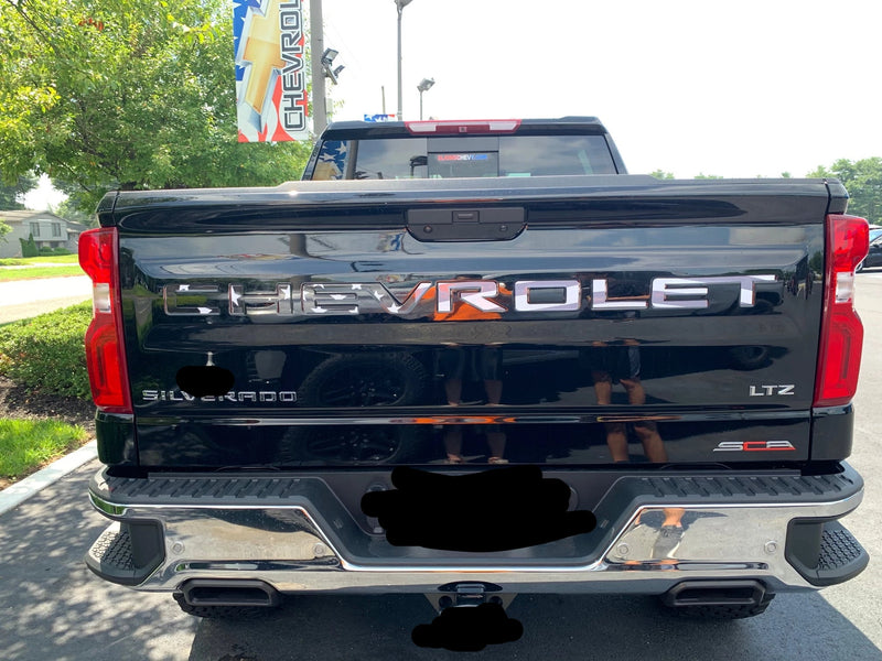 Load image into Gallery viewer, American Flag (Black/White) Tailgate Word Insert Decals for 2019-2024 Chevrolet Silverado Truck
