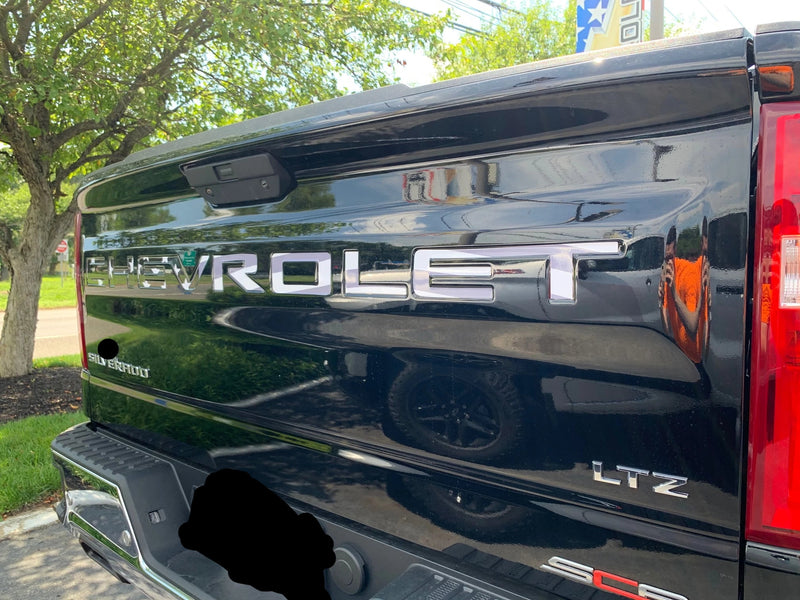 Load image into Gallery viewer, American Flag (Black/White) Tailgate Word Insert Decals for 2019-2024 Chevrolet Silverado Truck
