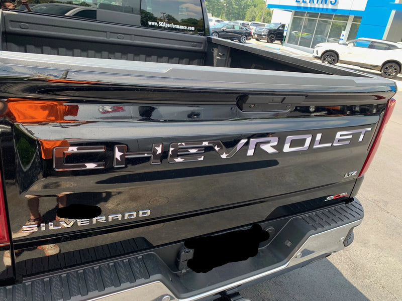 Load image into Gallery viewer, American Flag (Black/White) Tailgate Word Insert Decals for 2019-2024 Chevrolet Silverado Truck
