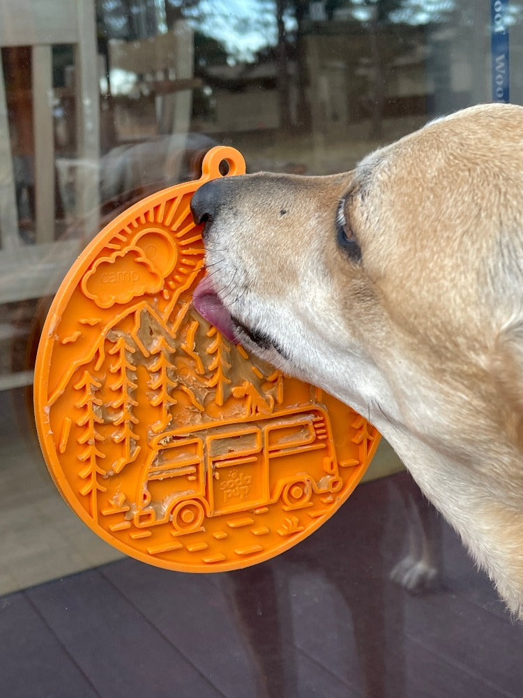 Load image into Gallery viewer, Camp eMat - Enrichment Lick Mat For Dogs and Cats - with Suction Cups | Retro Van Design | USA Made
