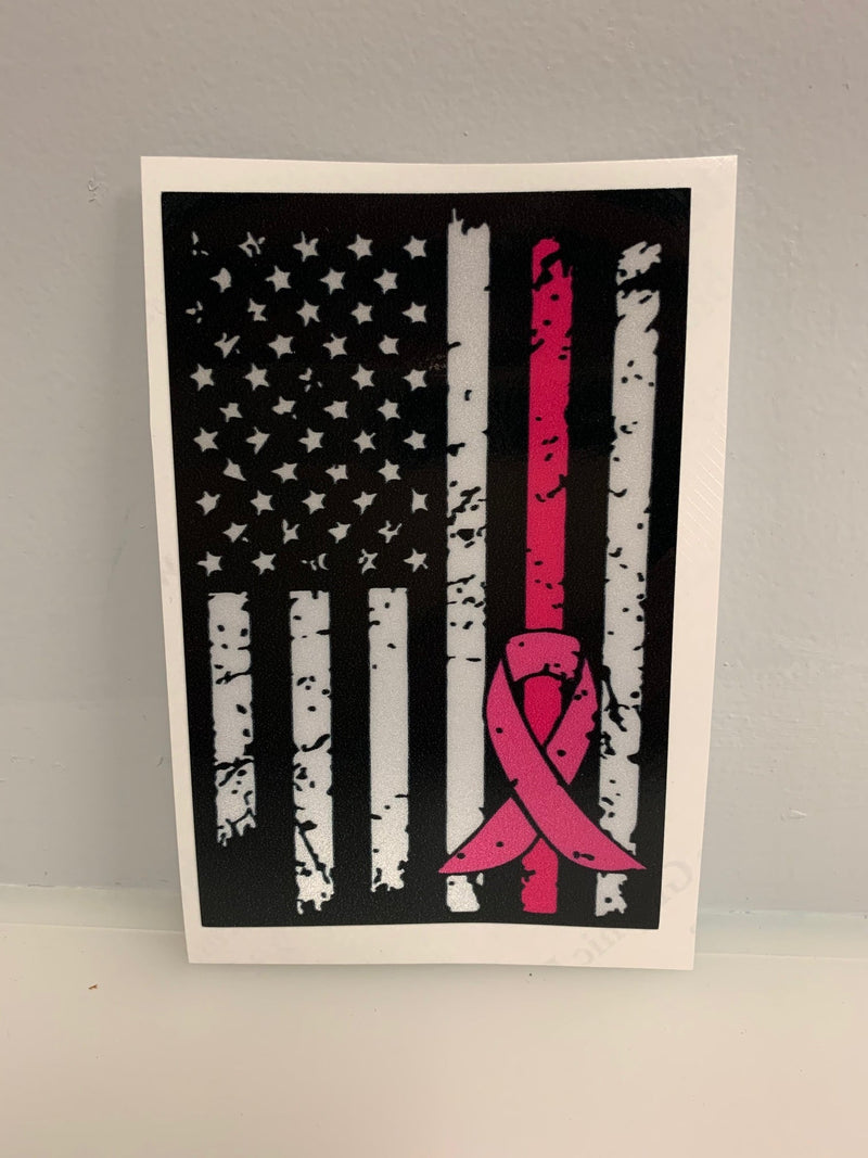 Load image into Gallery viewer, American Flag (Black/White) for Breast Cancer Awareness: 5&quot; 3M Reflective Decal Sticker
