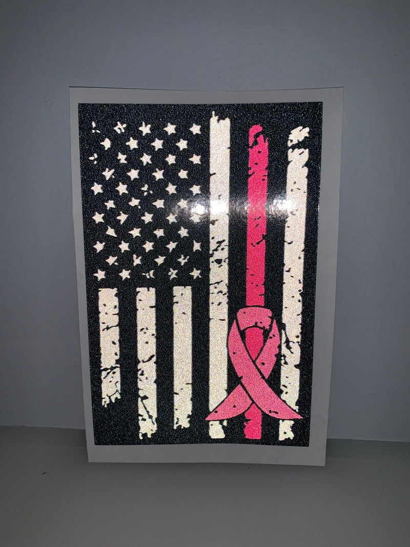 Load image into Gallery viewer, American Flag (Black/White) for Breast Cancer Awareness: 5&quot; 3M Reflective Decal Sticker
