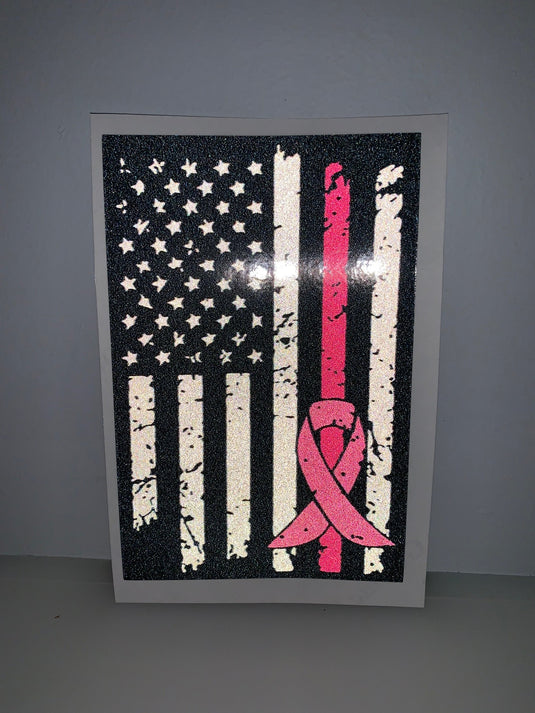 American Flag (Black/White) for Breast Cancer Awareness: 5" 3M Reflective Decal Sticker