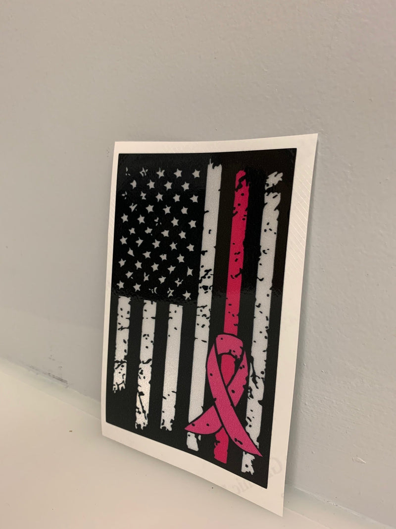 Load image into Gallery viewer, American Flag (Black/White) for Breast Cancer Awareness: 5&quot; 3M Reflective Decal Sticker
